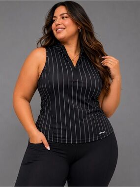 JoyLab XL Black Pinstripe Sleeveless Quarter Zip Athletic Tank Top Women